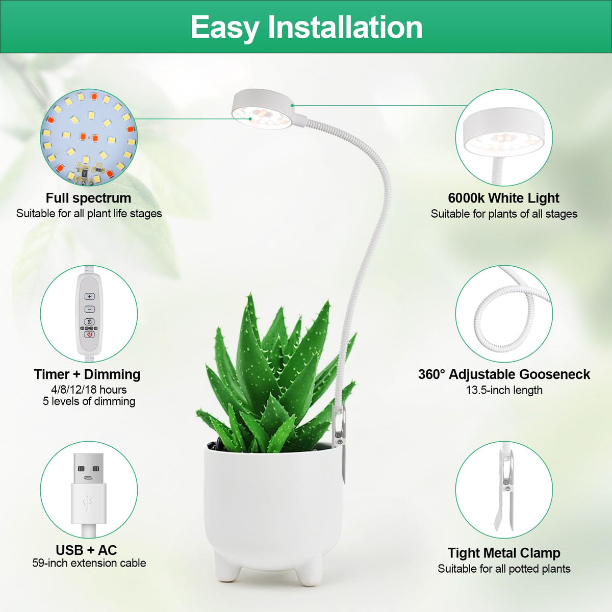 WeeLeeGoo 3 Pack Grow Lights, Pot Clip LED Growing Lamp
