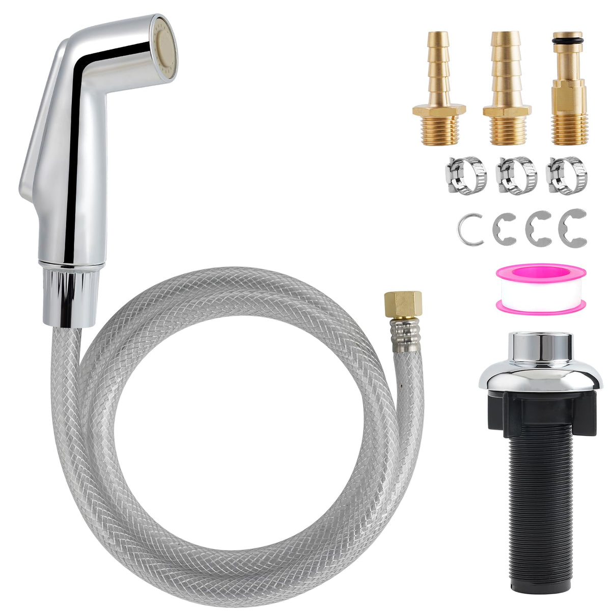 Universal Fit Kitchen Faucet Sprayer Attachment/Hose/Holder, Silver Chrome
