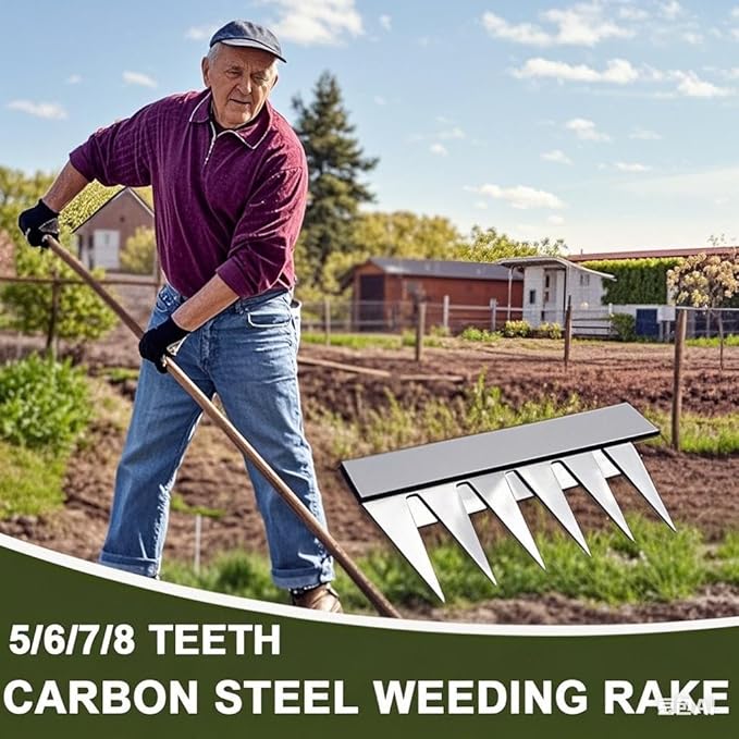 Gardening Hand Weeder Puller Tool, Manual Weeder with Detachable Blade Weeder Puller Tool,High-Carbon Steel Weed Removal Tool for Farm Lawn Garden, 5/6/7/8 Teeth Sizes (6 Teeth)