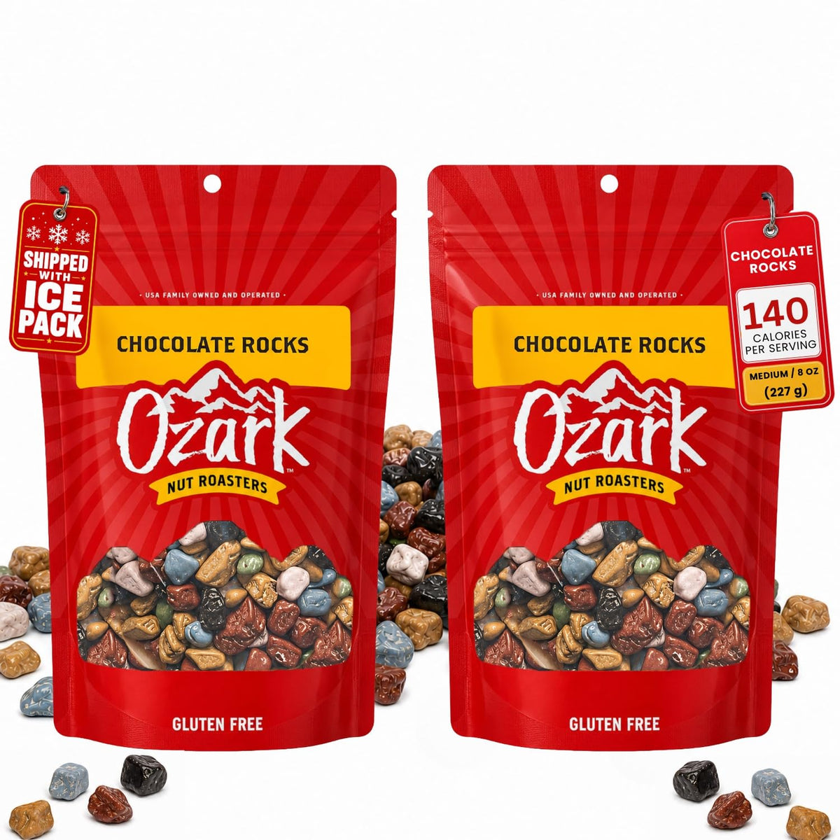 OZARK NUT ROASTERS, Chocolate Rocks, Coated-Choco Flavored Snacks, World-Class Gourmet Blended Chocolate Rocks, (8 oz) 2-Pack
