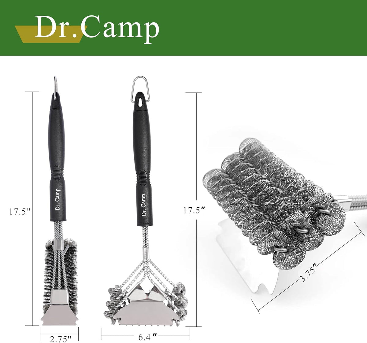 2 PCS Stainless Steel BBQ Grill Brush,BBQ Brush,Grill Scraper, Grill Brush for Outdoot,Grill Cleaning Brush, Barbecue Tool Set with Big Handle for Outdoor Grill