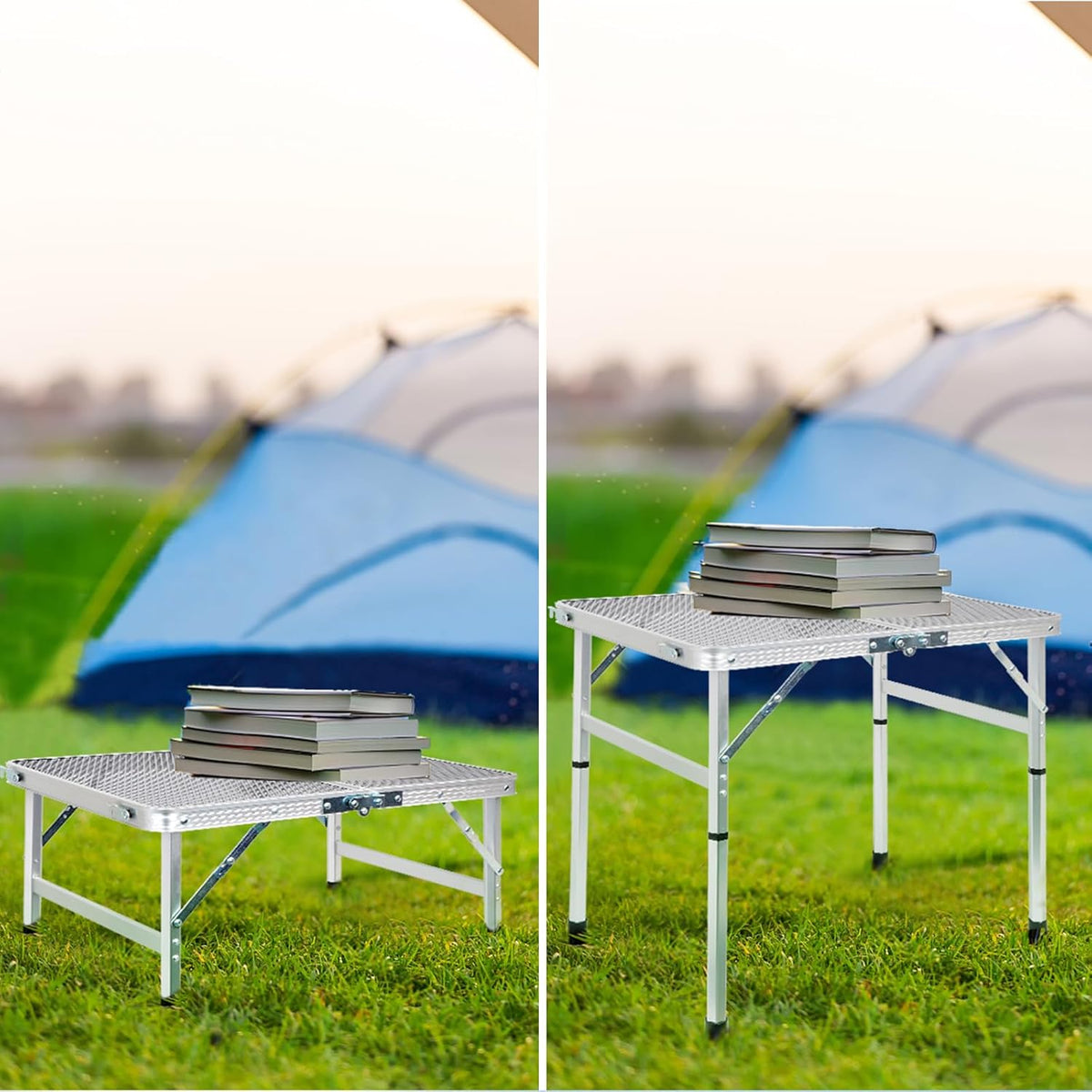 Folding Table, Easy for Storage, Compact and Portable Picnic Table for Grill, Outdoor Camping, Garden, Patio, Dining, BBQ, Party, Market, 2Ft (Small, Silver)