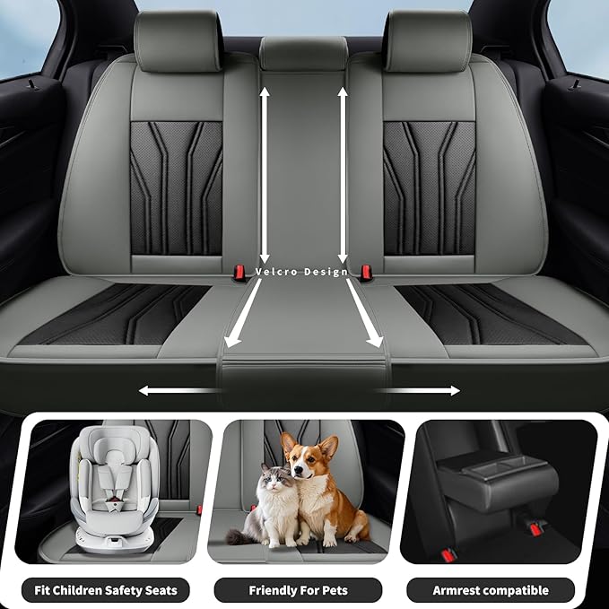Fit Frontier Car Seat Covers Premium Leather for Nissan Frontier 2009-2025 2026. Waterproof， Breathable, Scratch-Resistant & All-Weather Seat Cushion Protector（Front Seat,Gray&Black