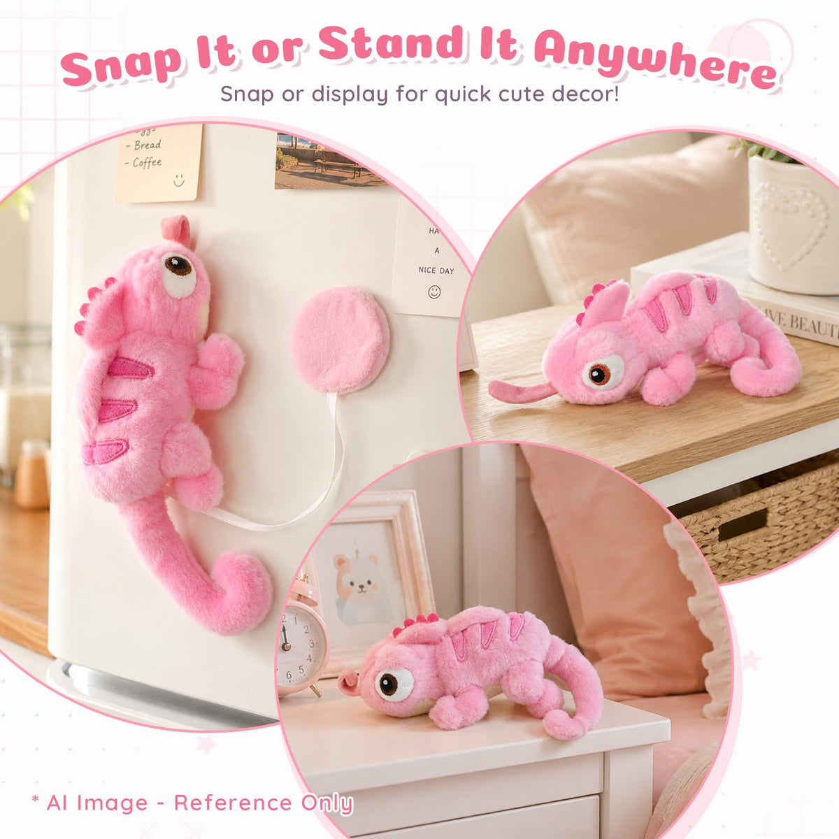 Magnetic Pink Chameleon Shoulder Plush, 8 Inch Lizard Stuffed Animal