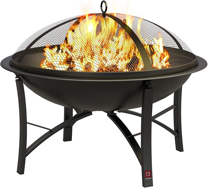 Fire Beauty Fire Pit for Outside Wood Burning,BBQ Grill Steel Fire Bowl with Spark Screen Cover,Log Grate,Poker for Camping Beach Bonfire Picnic Backyard Garden