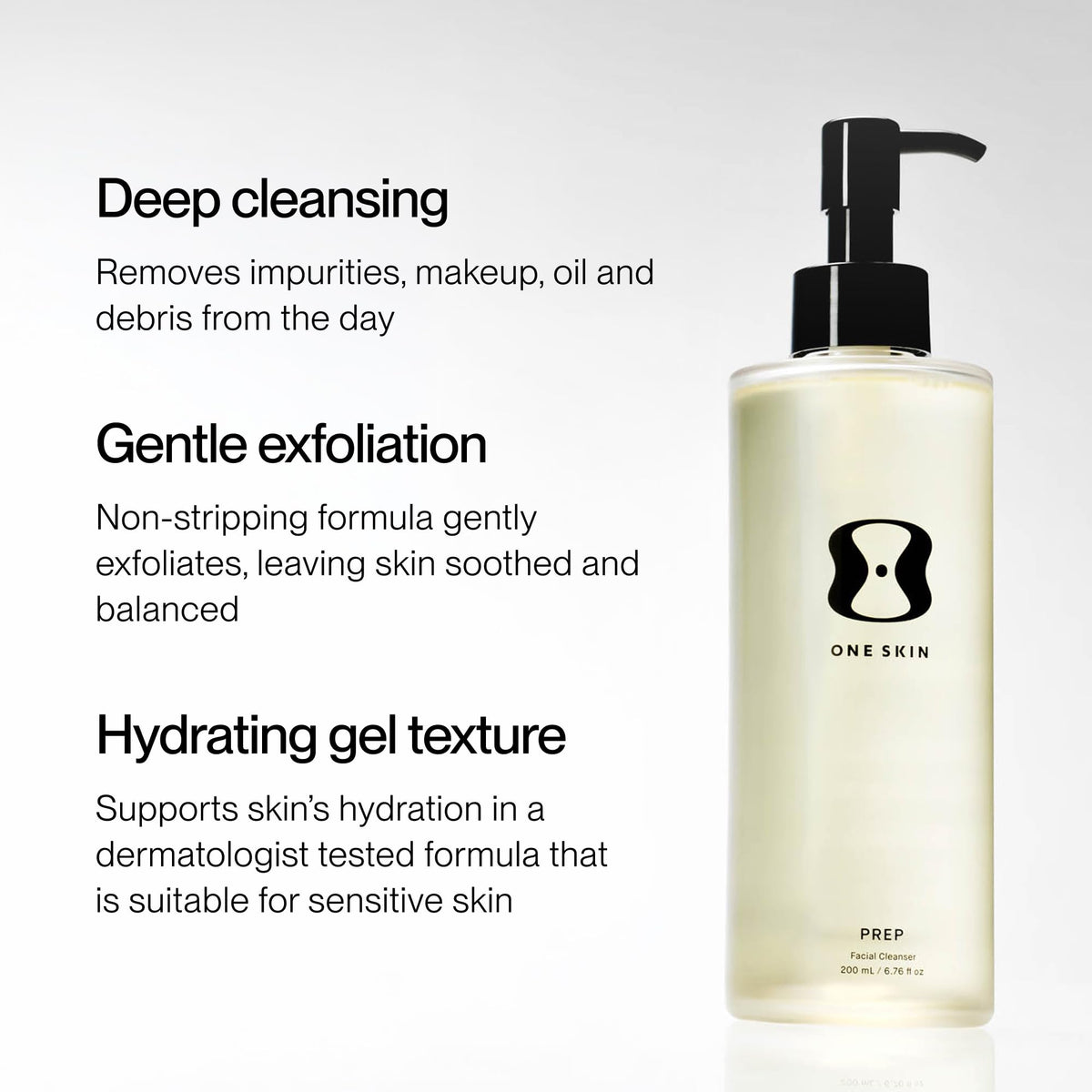 OneSkin PREP Facial Cleanser, Gentle Exfoliating Gel, 200 mL / 6.76 fl oz