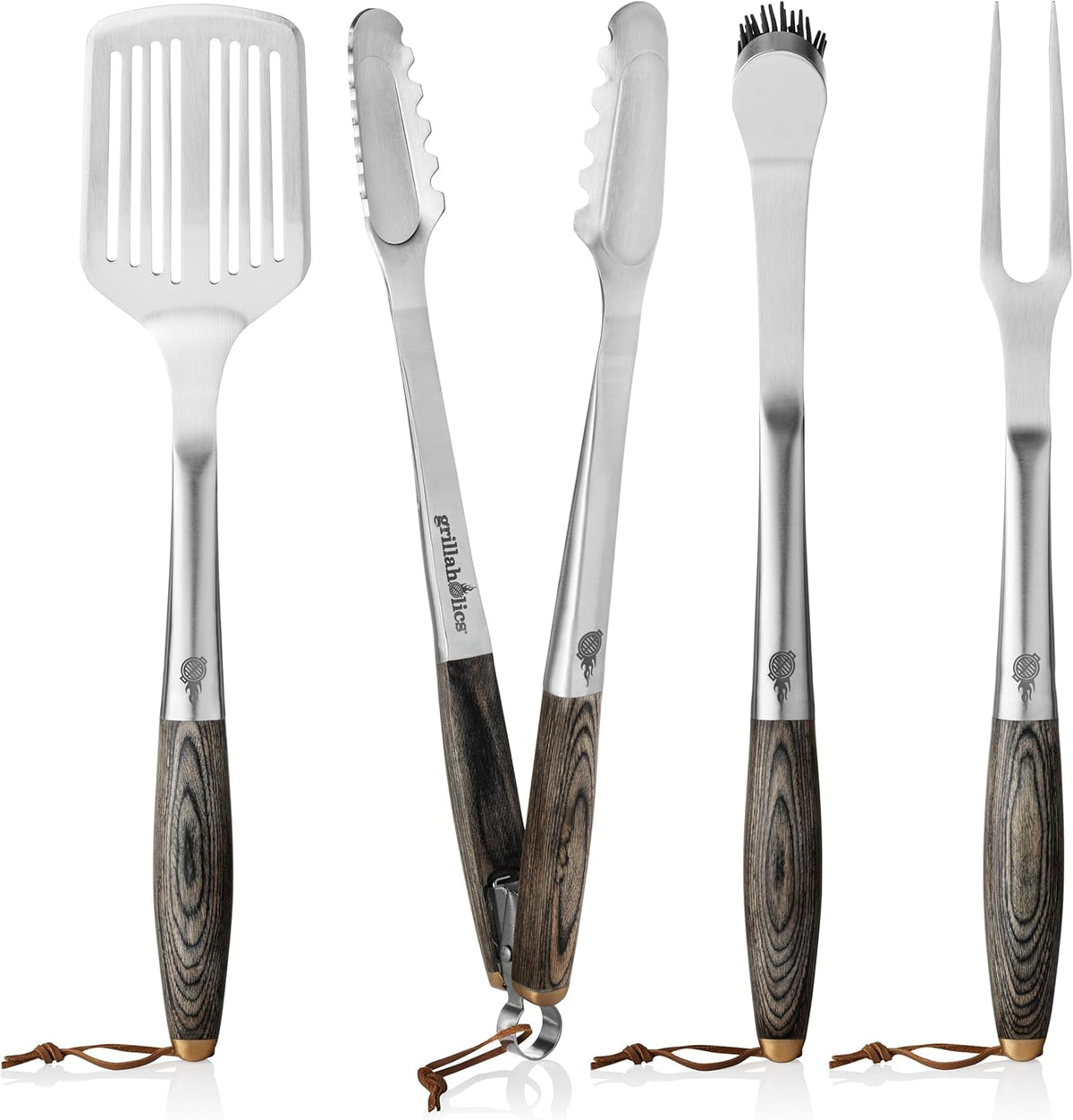 Grillaholics Premium BBQ Grill Tools – The Ultimate Grilling Gift for Dad - Luxury 4-Piece Barbecue Utensils Grill Set with Wooden Gift Box