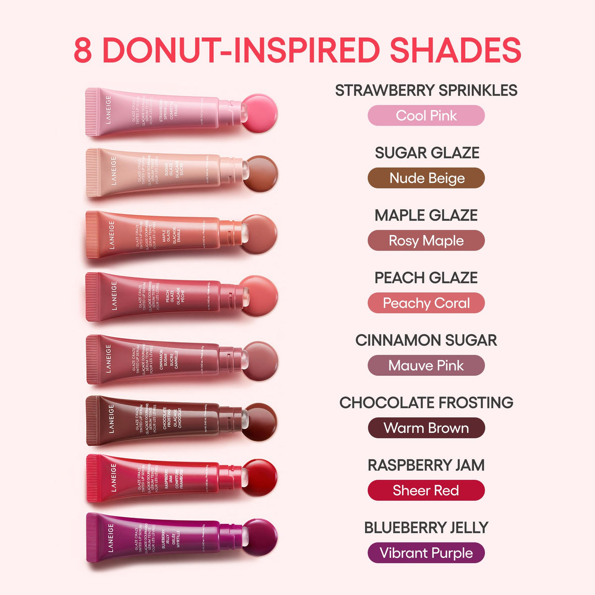 LANEIGE Glaze Craze Tinted Lip Serum, Strawberry Sprinkles: Hydrating Serum for Glossy,Nourished Lips with Plumping Polypeptides,0.42 oz