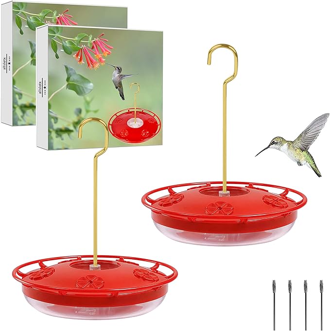Hummingbird Feeders for Outdoors Hanging (2 Pack), 5 Feeding Ports 16 oz Plastic Hummingbird Feeder, Bee-Proof Leak-Proof No Drip, Easy to Clean with Cleaning Brushes