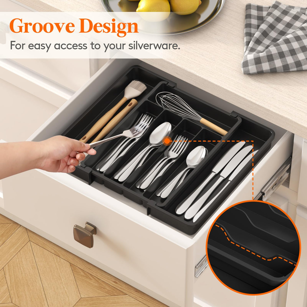 Lifewit Expandable Silverware Drawer Organizer, Kitchen Utensil Tray