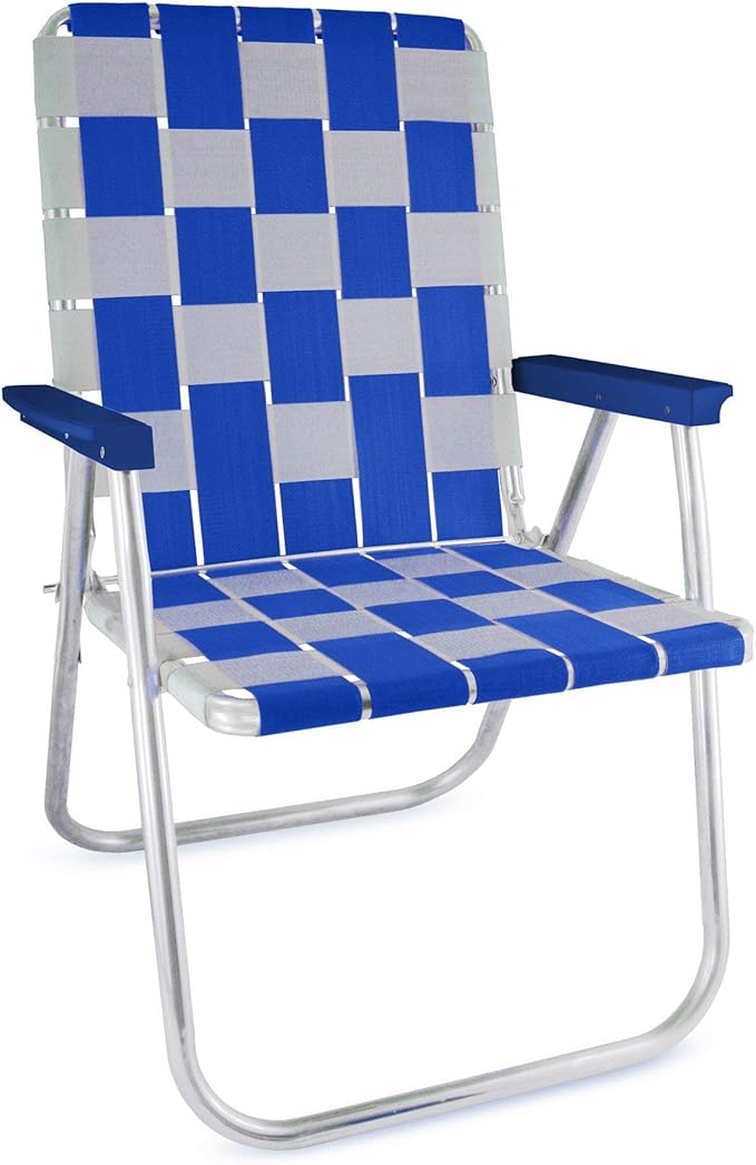 Lawn Chair USA Folding Aluminum Outdoor Patio Lawn Chair | Heavy-Duty Webbed Chairs for Camping, Sports, Beach, Yard & Tailgating | Lightweight Portable | Classic - Blue/White