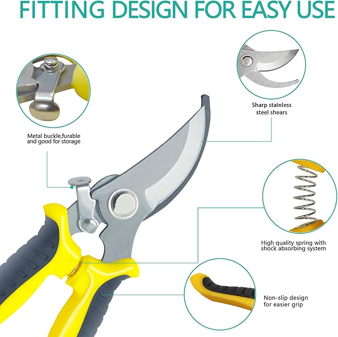 4 Pack Garden Pruning Shears Scissors Set, Stainless Steel Sharp Clippers Flower Shears Florist Scissors with Non-Slip Grip for Plant Tree Trimmers Secateurs