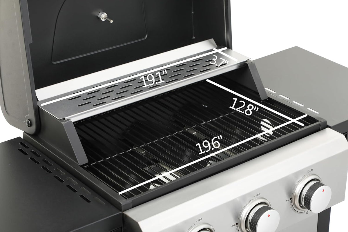 3-Burner Propane Gas BBQ Grill with Side Burner - Stainless Steel 30,000 BTU Patio Garden Barbecue Grill with Two Foldable Shelves
