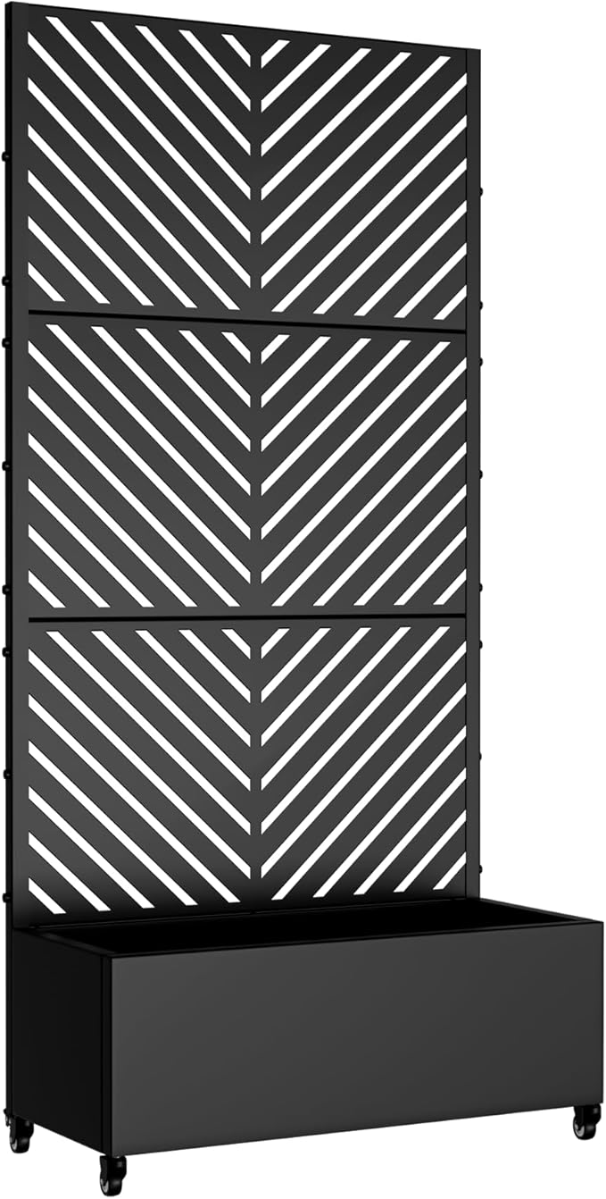 Casaphoria Metal Raised Garden Bed with Trellis and Wheels, 72"x35"x16" Planter Box for Climbing Plants, Vegetables & Vines, Features Drainage Holes and Privacy Screen (Black-Parallel)