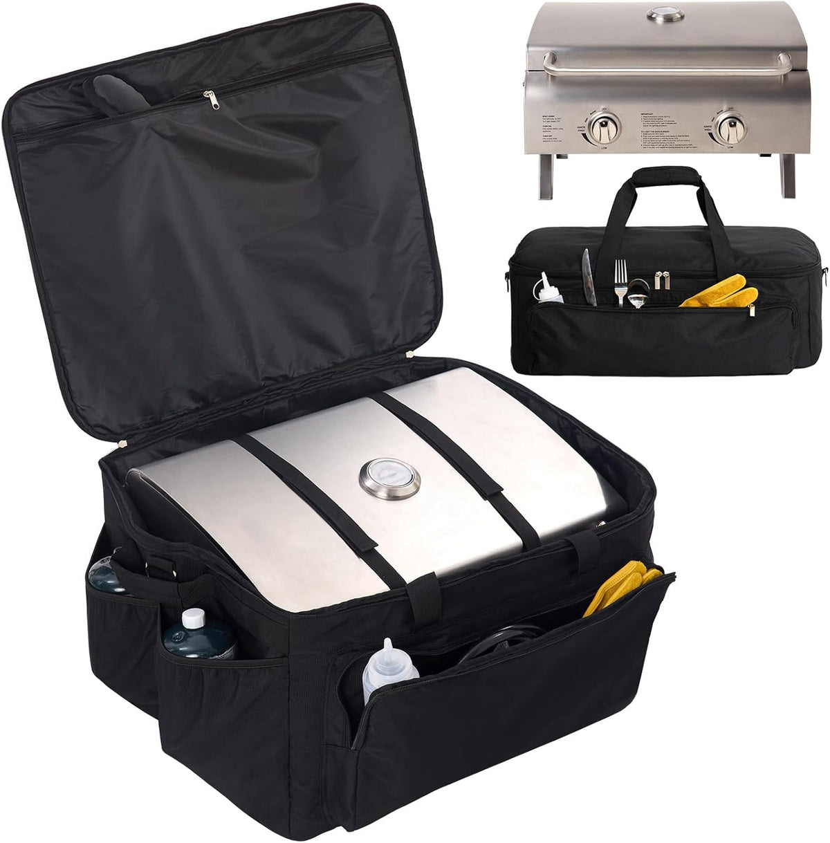 NOELIFE Grill Carry Bag for Cuisinart CGG-306 Chef's Style Tabletop Grill, Padded Portable Case with Pockets for Small Propane Cylinders & Outdoor Griddle Accessories, Water-Resistant (Bag Only)