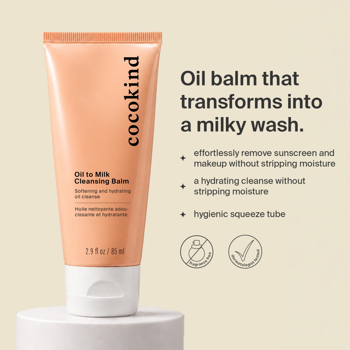 Cocokind Oil to Milk Cleansing Balm Face Wash, 2.9 Fl Oz
