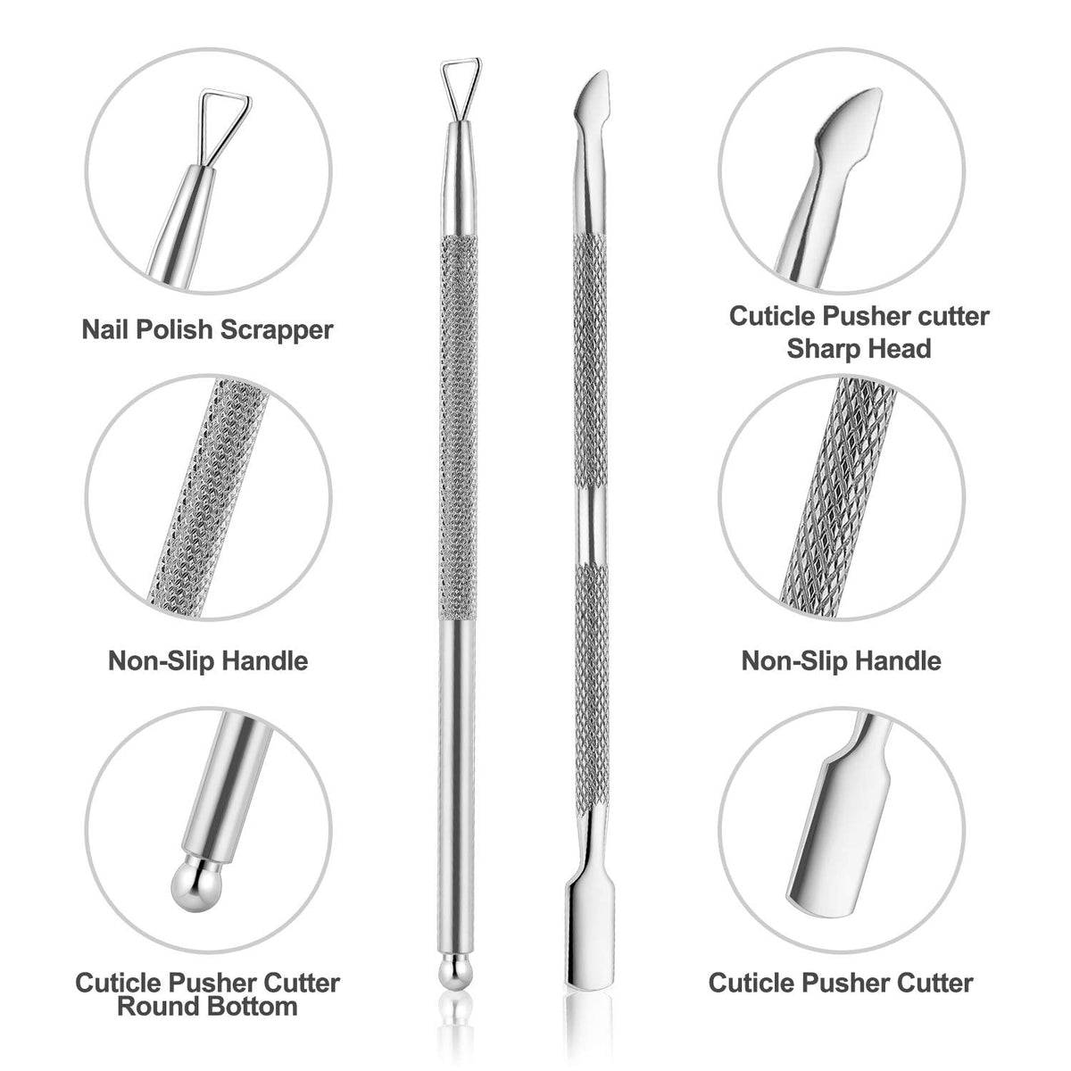 YINYIN Cuticle Trimmer with Pusher and Cutter,Silver