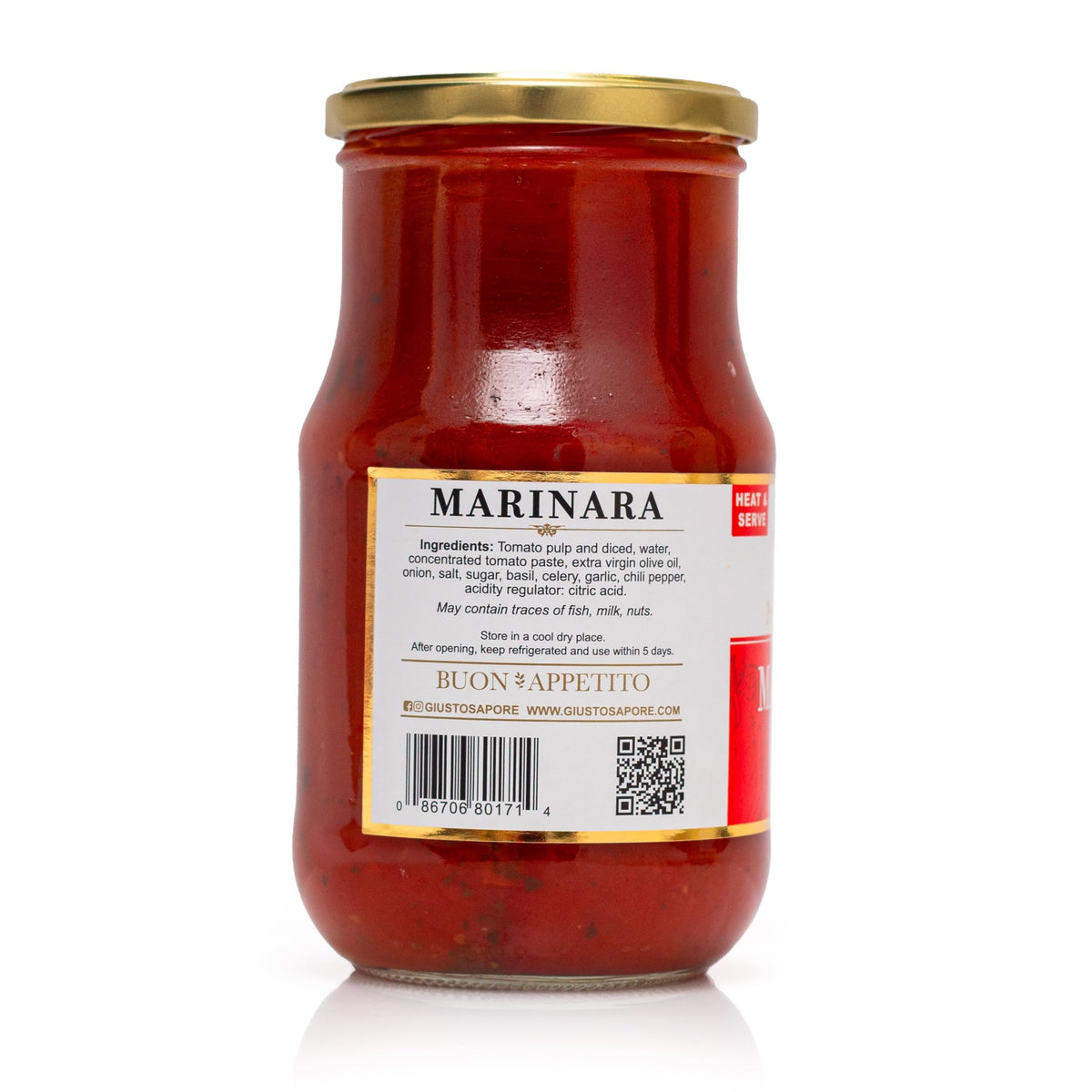 Giusto Sapore Traditional Italian Pasta Sauce 24oz - All Natural Non GMO Italian Premium Gourmet Brand - Made in Italy and Family Owned (Marinara