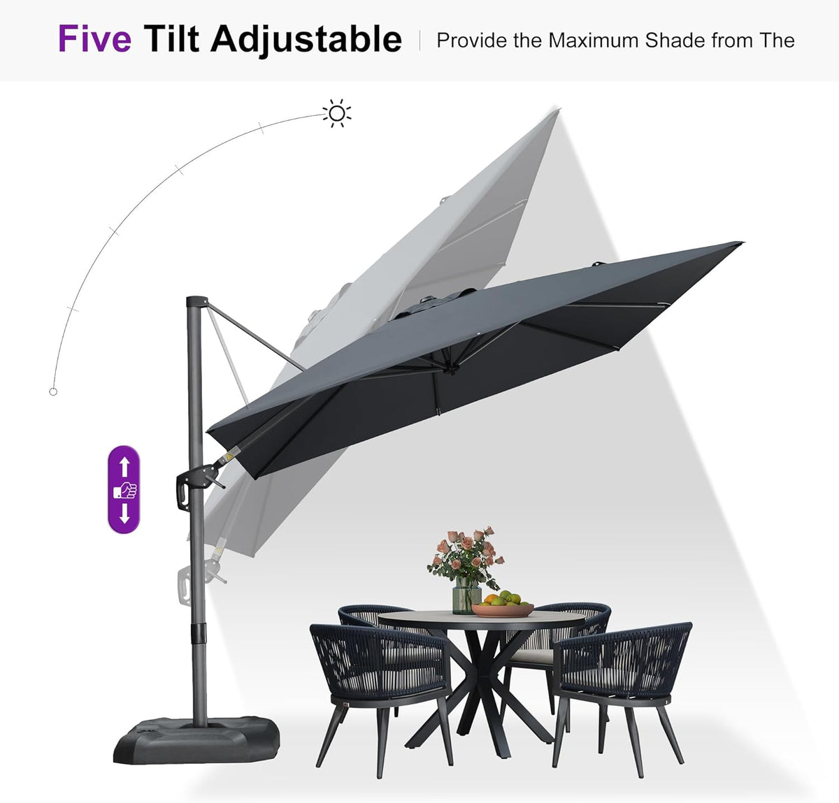 PURPLE LEAF 9 Feet Patio Umbrella Outdoor Cantilever Square Umbrella Aluminum Offset Umbrella with 360-degree Rotation for Garden Deck Pool Patio, Grey