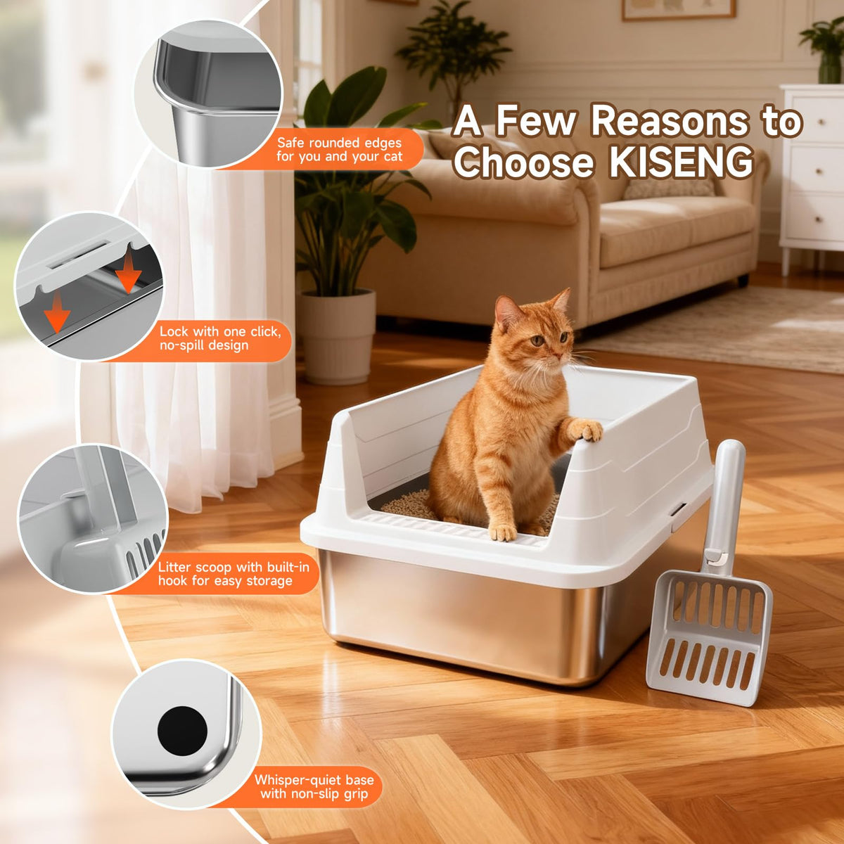 Stainless Steel Cat Litter Box, Odor Free Easy Clean Metal Litter Box