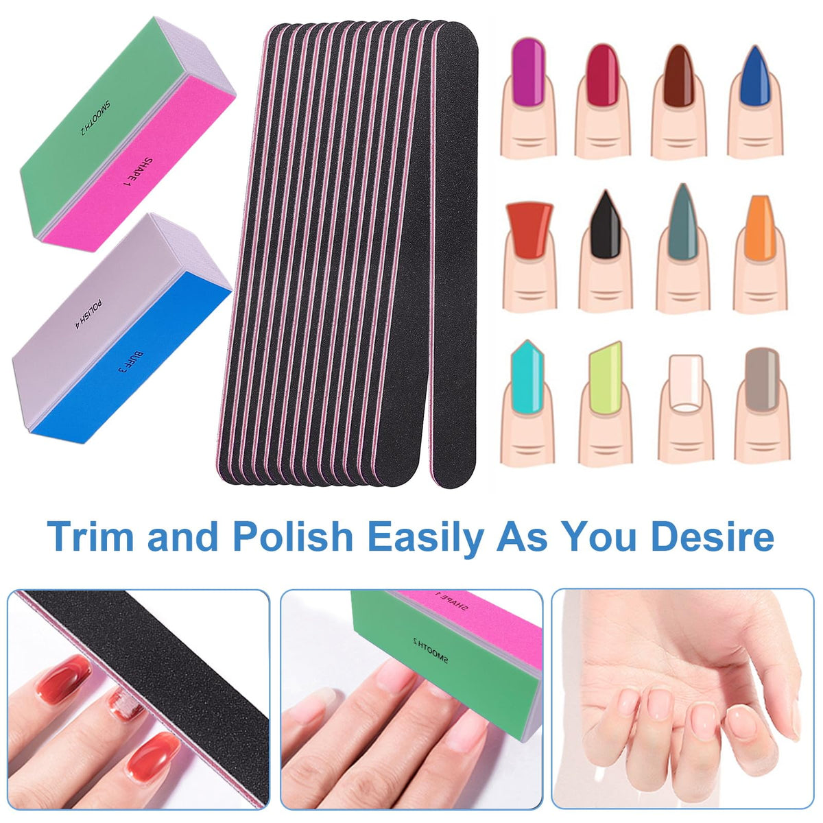Nail File and Buffer Set, 4 Way Nail Buffers Shine Kit Professional Nail Files for Natural Nails Manicure Filer Filing Polishing Buff Nail Care Smoother Buffing Fingernail 100/120/240/600/3000 Grit