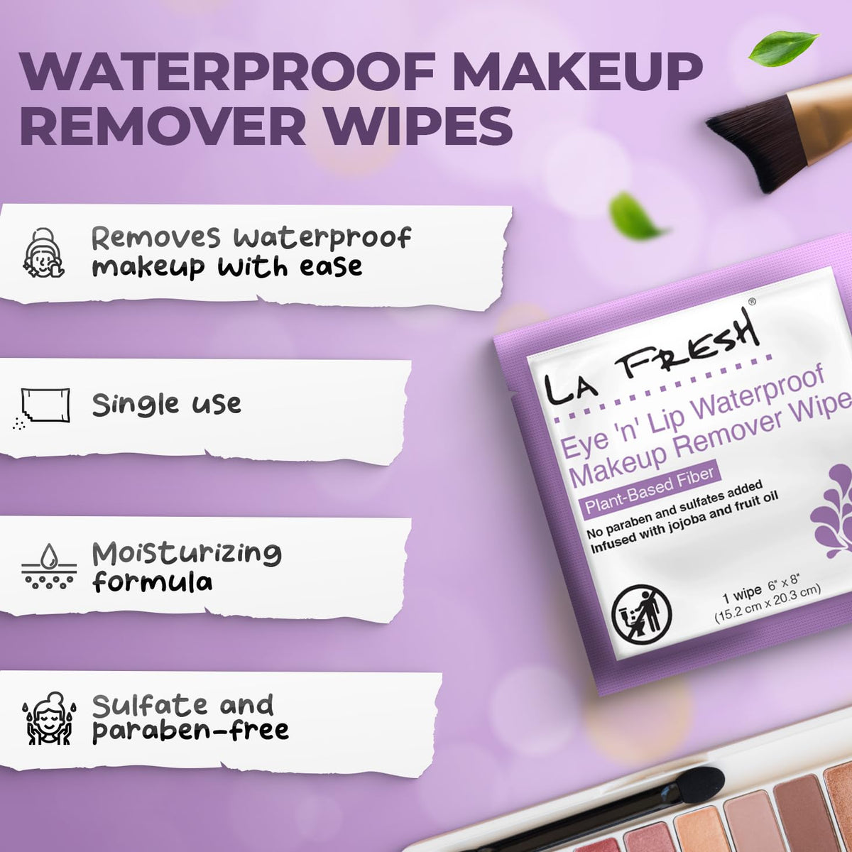 LA Fresh Eye and Lip Makeup Remover Wipes, Waterproof, Pack of 50