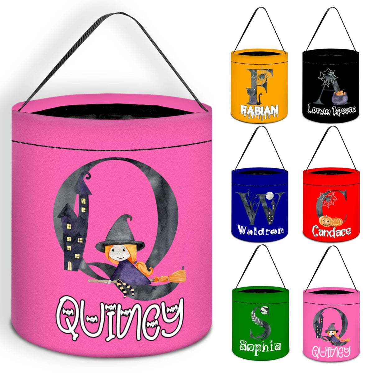 Samenquet Personalized Halloween Baskets for Kids Customized Trick or Treat Bucket Custom Halloween Bag Gifts for Baby Boys Girl Toddler with Pumpkin