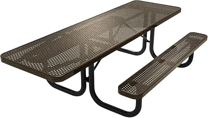 Heavy-Duty Portable ADA-Compliant Outdoor Picnic Table, Punched Steel Patio Dining Furniture Made in America (8ft Rectangular, One-Side Handicap, Textured Gold Vein)