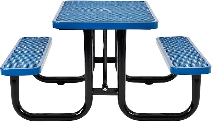 Global Industrial 4' Rectangular Expanded Metal Picnic Table, 48" L x 62" W,Blue