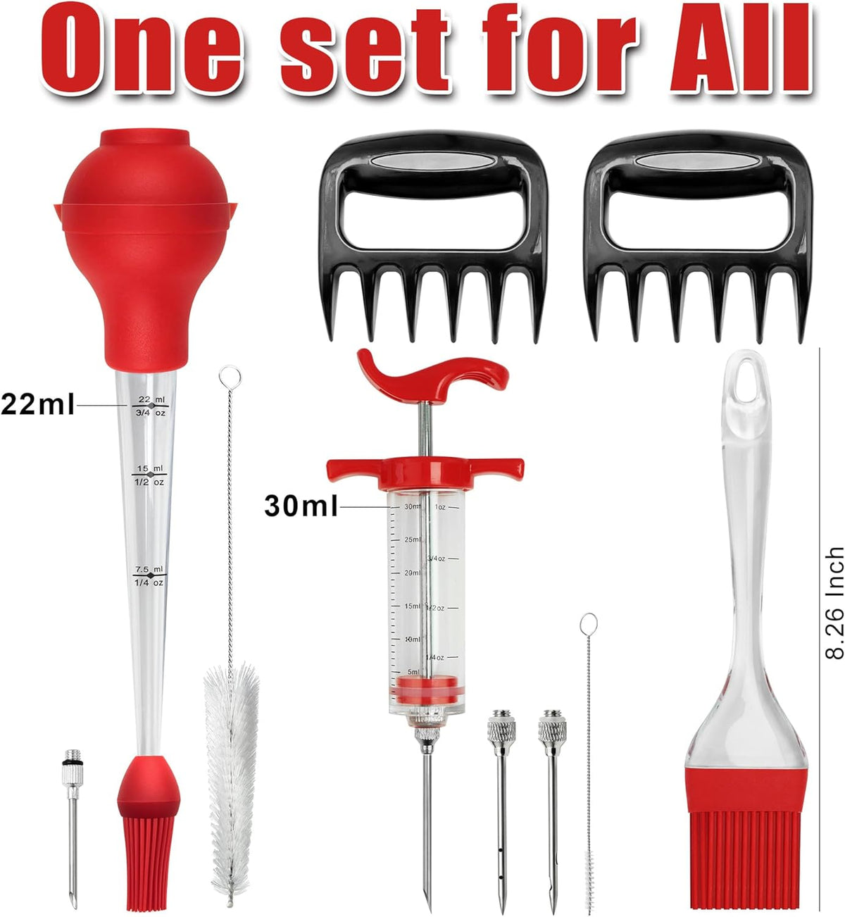 Professional Turkey Baster Meat Injector Syringe Kit, Baster for Cooking Thanksgiving & Christmas Turkey, Injector Marinades for Meats, Full Set with Basting Brush, Meat Shredder Claws, Large Capacity