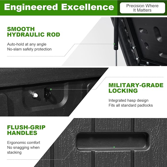 260 Gallon Outdoor Storage Box Waterproof, Extra Large Plastic Outside Deck Box Weatherproof, Resin Patio Storage Bin with Lock and Lids for Pool Equipment, Cushion, Black
