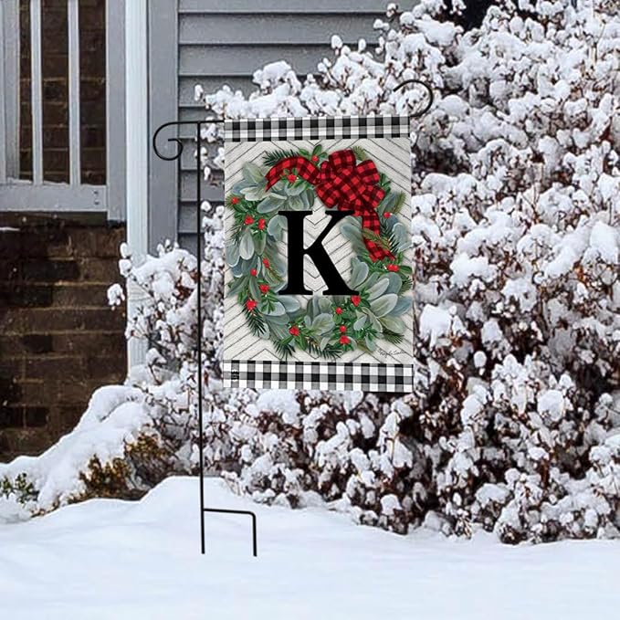 Briarwood Lane Winter Wreath Monogram Letter K Garden Flag
