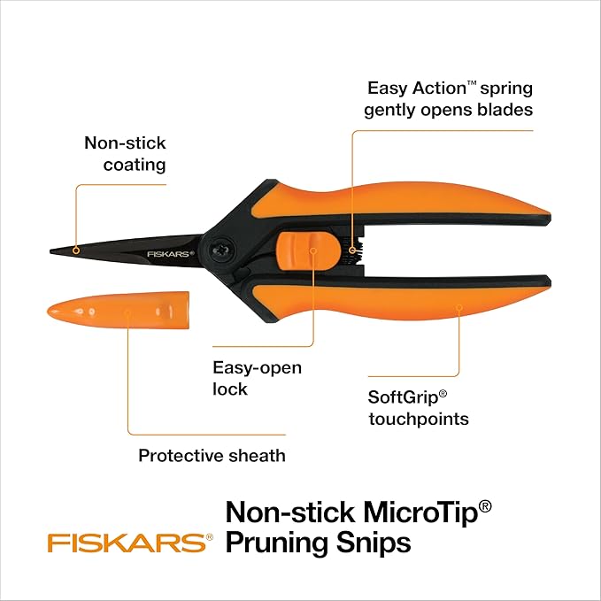 Fiskars 6" Pruning Scissors for Flowers, Buds, Weeds and Small Plants, Garden Snips with Resin Resistant Nonstick Stainless Steel Blades, Gardening Trimmers with Comfortable Handle