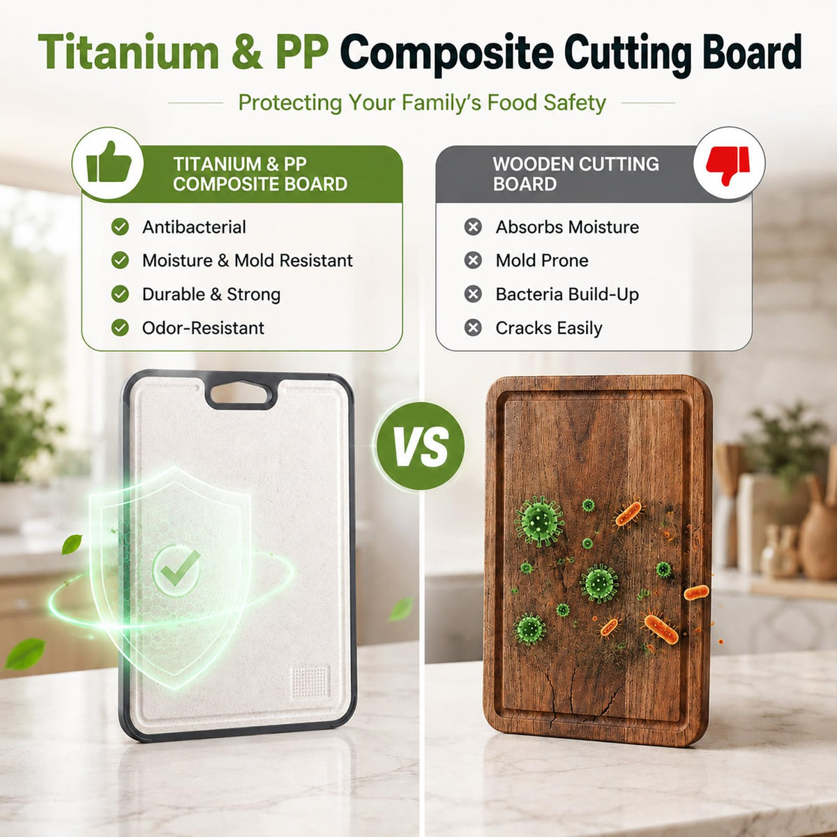 HuitengTec Double Sided Titanium Cutting Board for kitchen