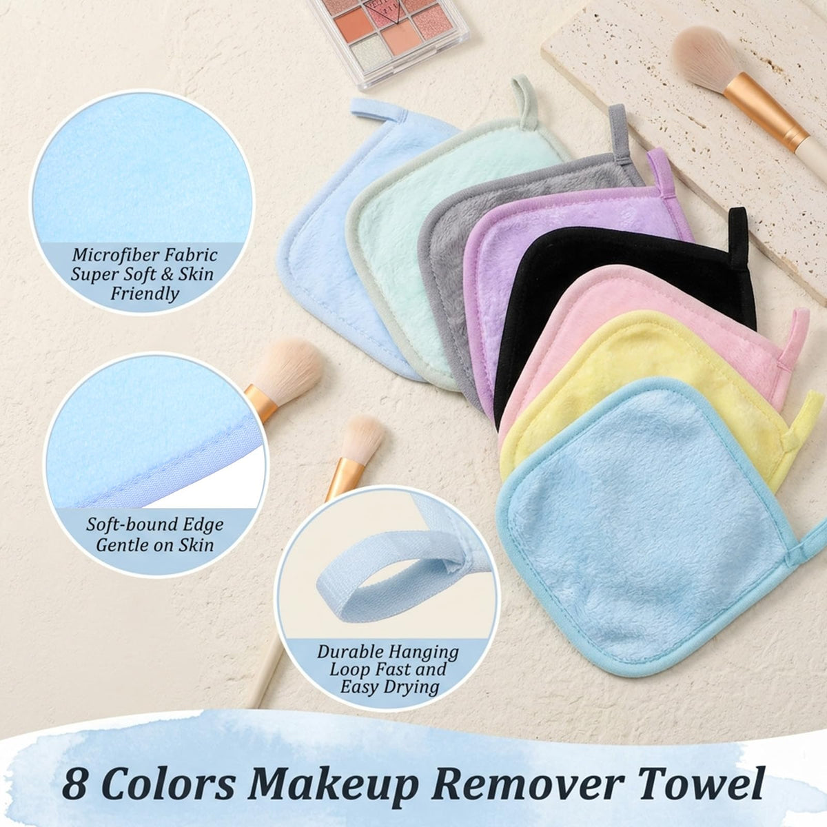 Limbeuuu 48 Pcs Makeup Remover Cloth Reusable Makeup Remover Pads Soft Microfiber Face Towels Facial Cleansing Cloths for Face Hand Eye Lips Bathroom Gift for Women 6.3 x 5.5 Inch(8 Colors)