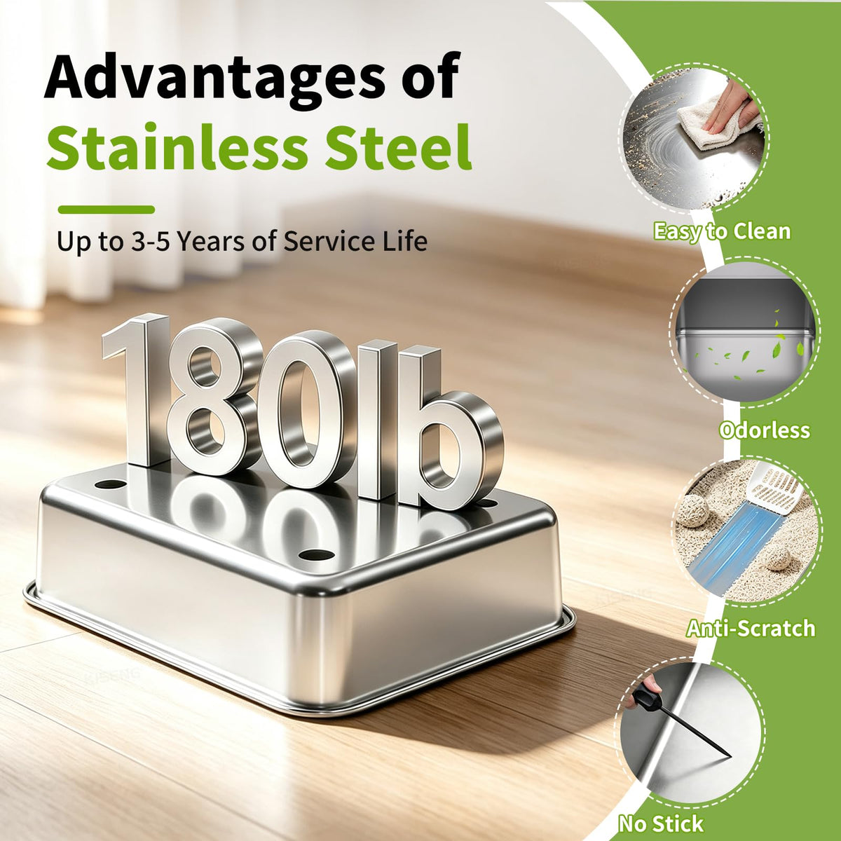 Enclosed Stainless Steel Litter Box, XL Covered MetalPan Includes Mat Scoop