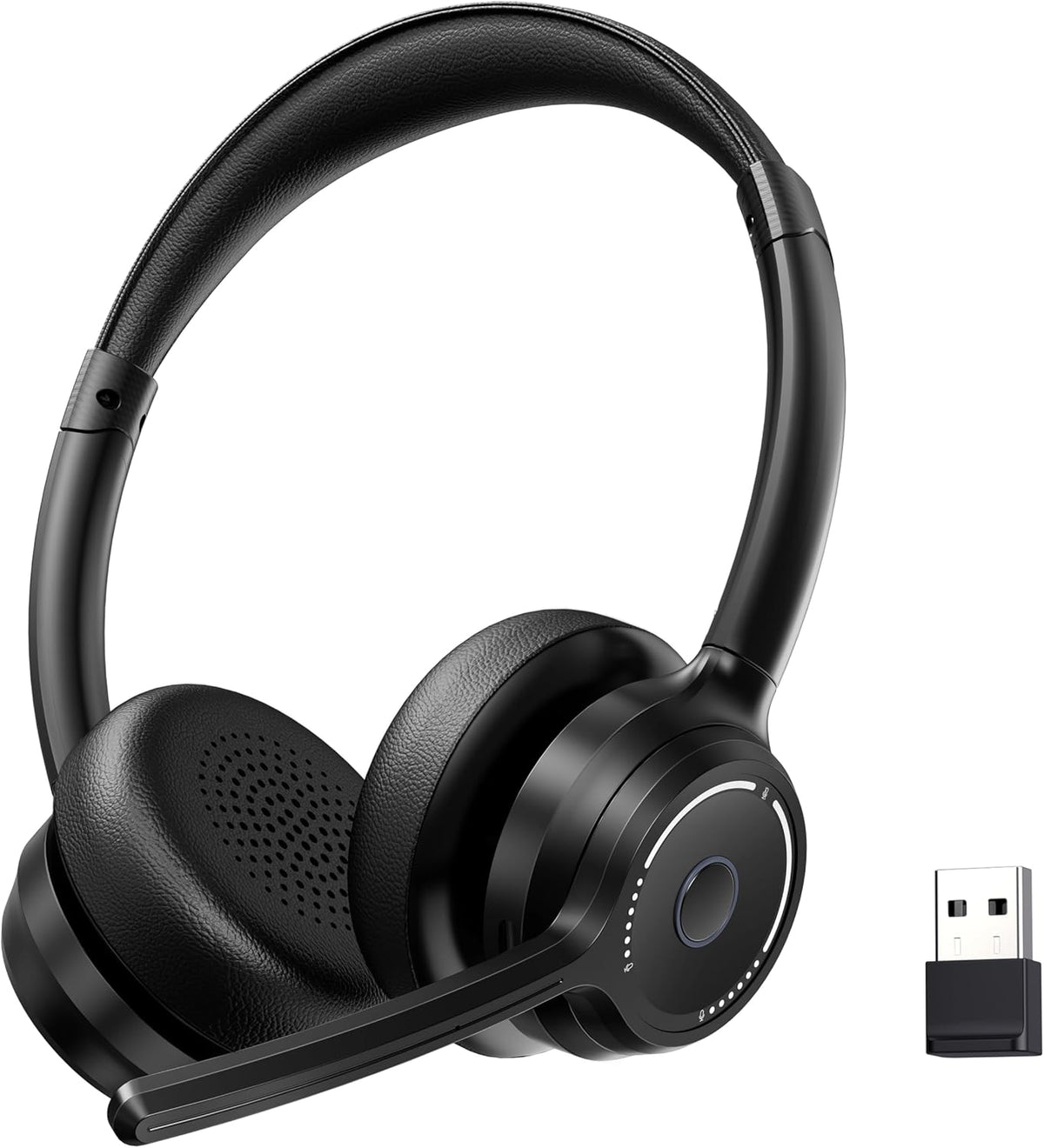 (2025 Upgraded) Wireless Headset with Mic for Work, Bluetooth Headset with Noise Canceling Microphone, Wireless On Ear Headphones with USB Dongle and Mute Mic for Computer