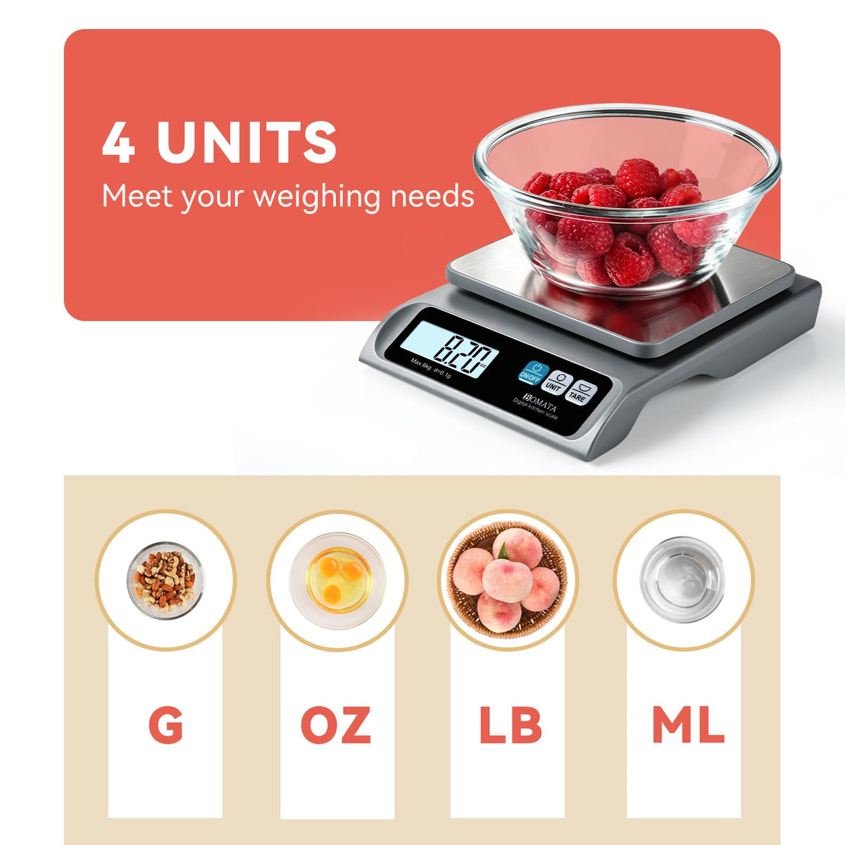 BOMATA 13lb/0.1g Precision Digital Food Scale for Kitchen, Grams and Ounces