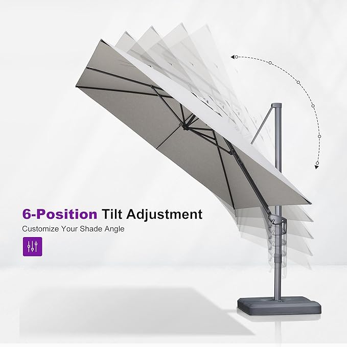 PURPLE LEAF 10' X 13' Patio Umbrella Large Rectangle Outdoor Aluminum Cantilever Umbrella with 3-Year Fade Resistance Recycled Fabric and 360-degree Rotation for Deck Pool Garden, Pebble Grey
