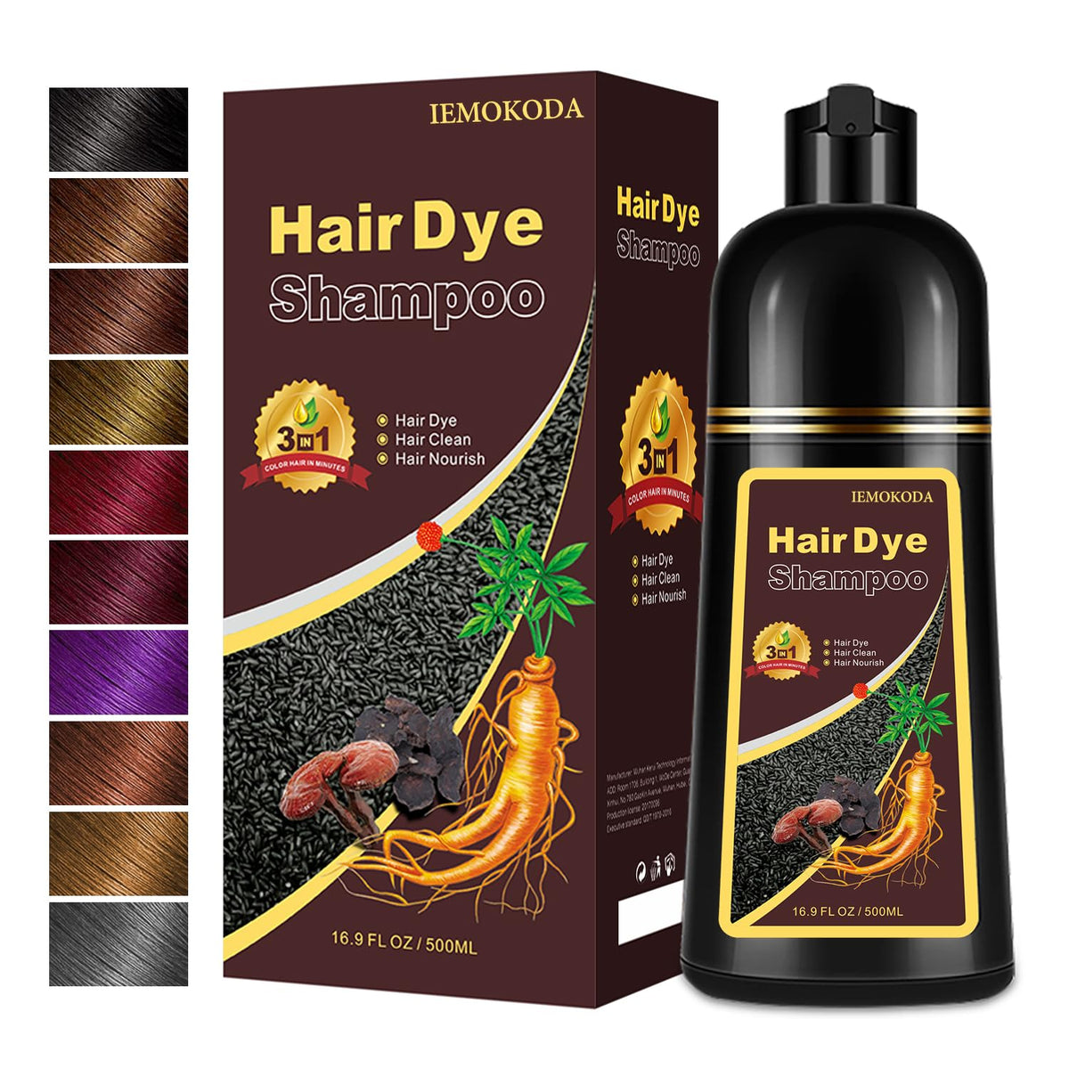 Chestnut Brown Para Canas 3 In 1 Hair Dye Shampoo - 16.9 Floz, Safe And Natural For Men And Women