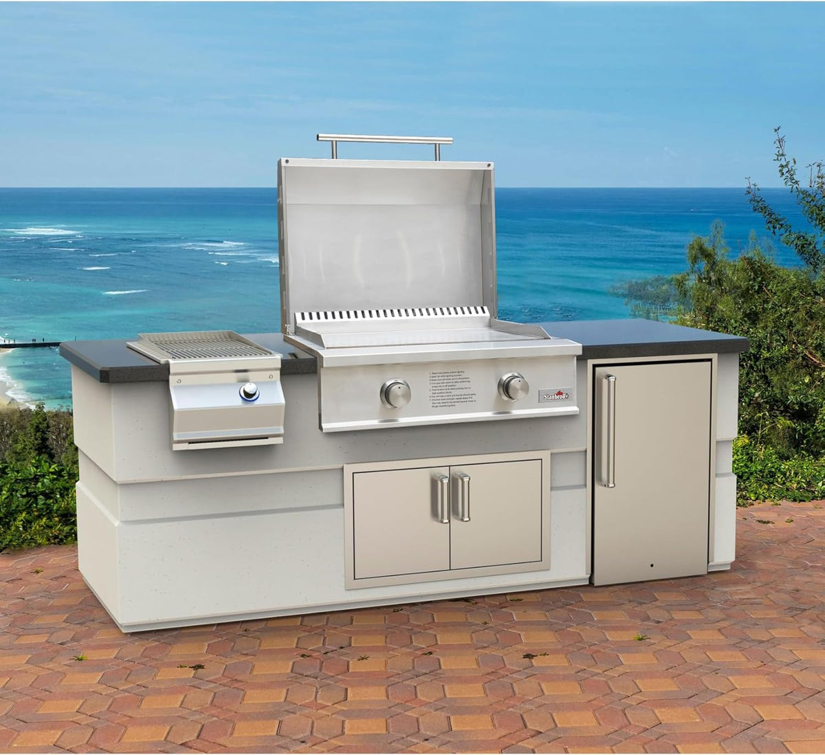 Stanbroil 28-Inch Premium Built-In Natural Gas Griddle for Outdoor Kitchen Grill, Durable Stainless Steel 2-Burner Flat Top Grill with Lid for BBQ Island, 34,000 BTUs