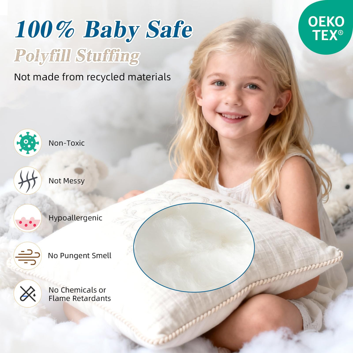 Jecqbor 4.4lbs/70.4oz Soft Polyfill Stuffing, Fluffy Pillow Stuffing Filling for Pillow, Couch Cushion, Cloud Project, Stuffed Animal, Craft, Clean Polyester Fiberfill for Crochet, Pet Bed, Plushies