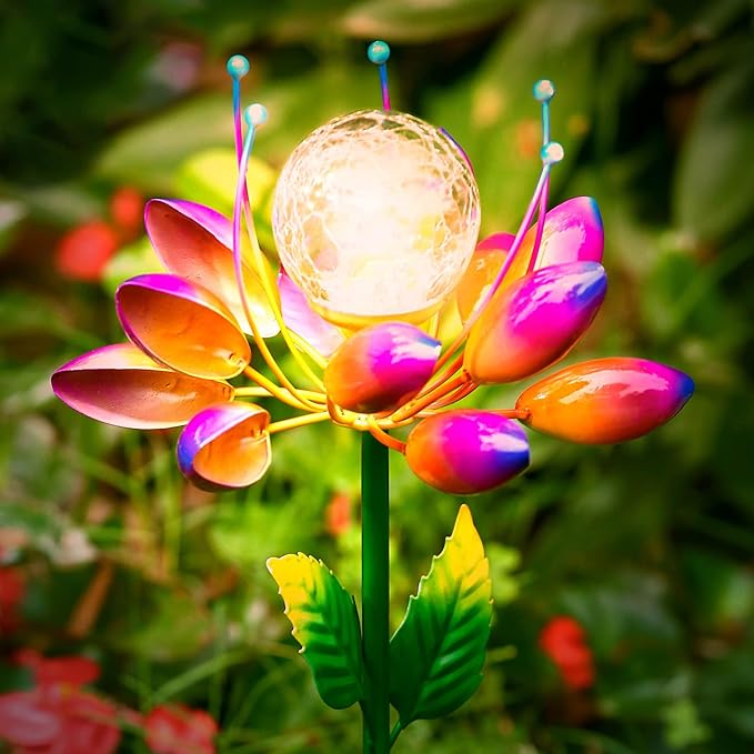 Metal Flower Solar Outdoor Lights Windmill Garden Stake - Outdoor Waterproof for Yard, Lawn, Patio, Gardening Gifts, Solar Flower Lights
