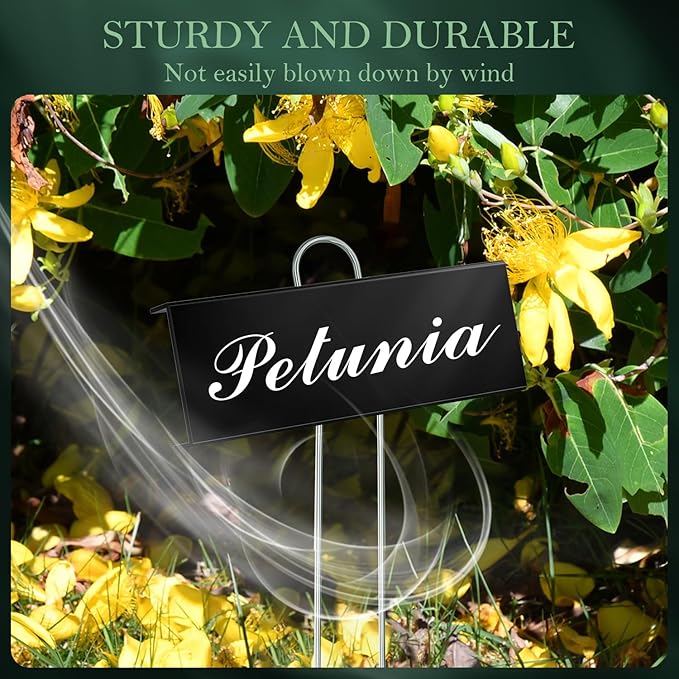 30 Pack Metal Plant Labels for Outdoor Garden Waterproof Plant Markers, Labels Garden Markers for Seedlings Herbs Vegetable Greenhouse Gifts with Pen - Black