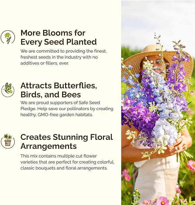 Eden Brothers Fairytale Flower Mixed Seeds for Planting, 1 lb, 480,000+ Seeds with Calendula, Cosmos Dazzler, Cornflower | Attracts Pollinators, Plant in Spring or Fall, Zones 3, 4, 5, 6, 7, 8, 9, 10