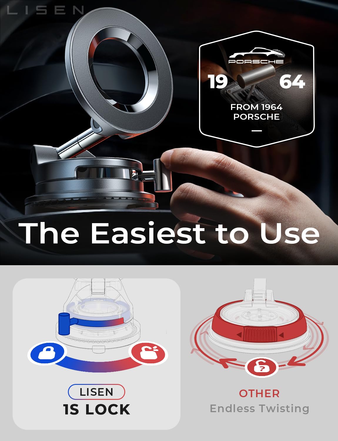 LISEN for MagSafe Car Mount [3800gf Strong Magnet&90+LBS Suction] 360° Adjustable Vacuum Magnetic Phone Holders for Your Car, for iPhone 18 Pro Max 17 16 15 14 13 12 Plus Air for Shower All Smartphone