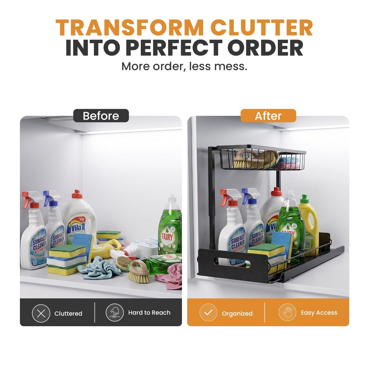 Amaloria Under Sink Organizer 2 Pack, Slide Out Kitchen Cabinet Organizer.