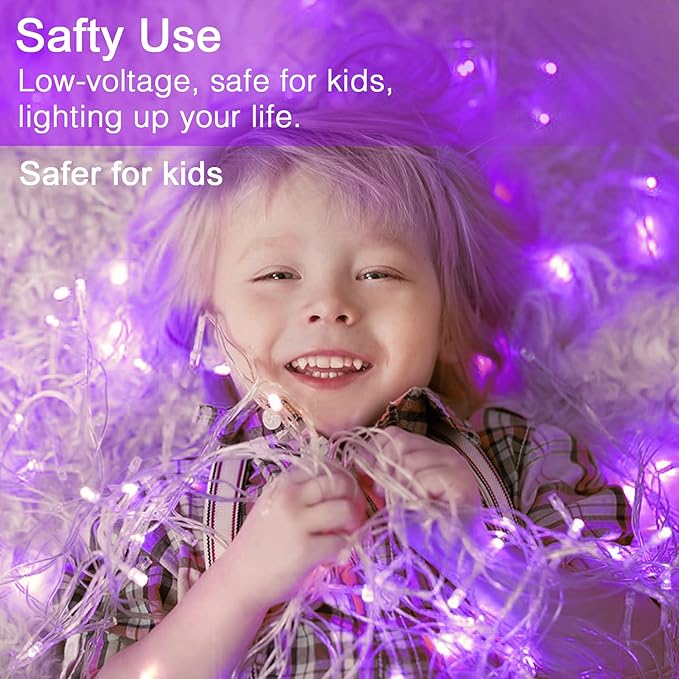 JMEXSUSS Purple Christmas Lights Indoor Outdoor Clear Wire, 66ft 200 LED Purple Lights for Christmas Tree, 8 Modes Purple String Lights Plug in for Christmas Bedroom Garden Party Xmas Decorations