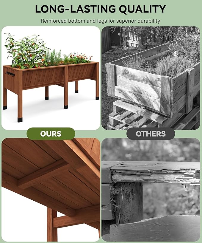 72x26x31 Inch Raised Garden Bed with Legs, 13.7In Depth Wooden Planter Box for Outdoor Growing Vegetables and Herbs, Elevated Garden Bed with Hooks for Backyard, Patio, Balcony