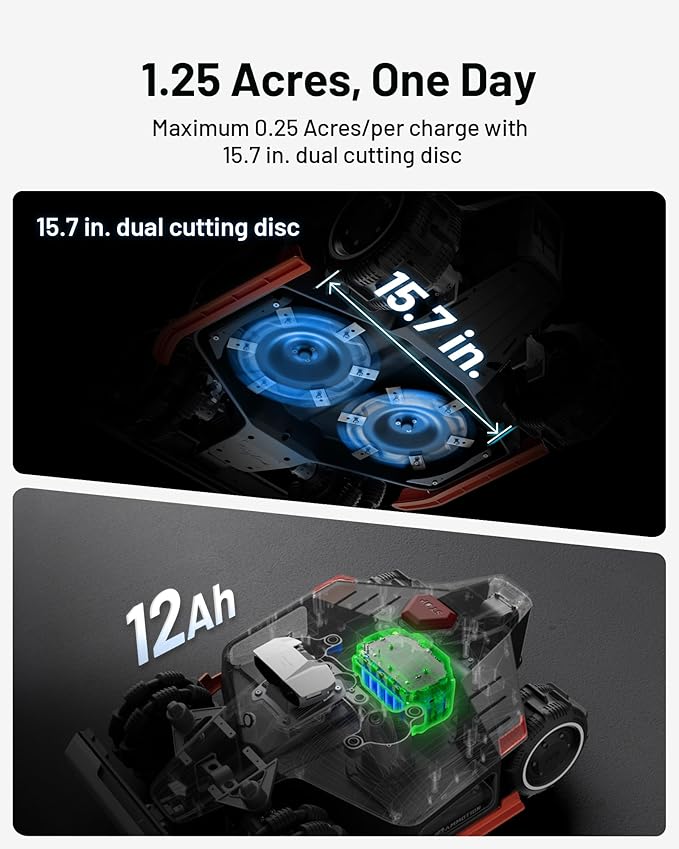 LUBA 2 AWD 3000X Robot Lawn Mower with 4G, Reception 0.75 Acre, Max. 0.89 Acre, All-Wheel-Drive for 80% Slope, UltraSense AI Vision & RTK Automatic Edge Mapping, 1.0"-2.7" Cutting Height
